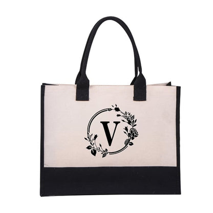 【🎁Mother's Day Gift】Perfect Gift-DIY Letter Canvas Bag Women Hit Color Simple Shoulder Shopping Tote Handbag