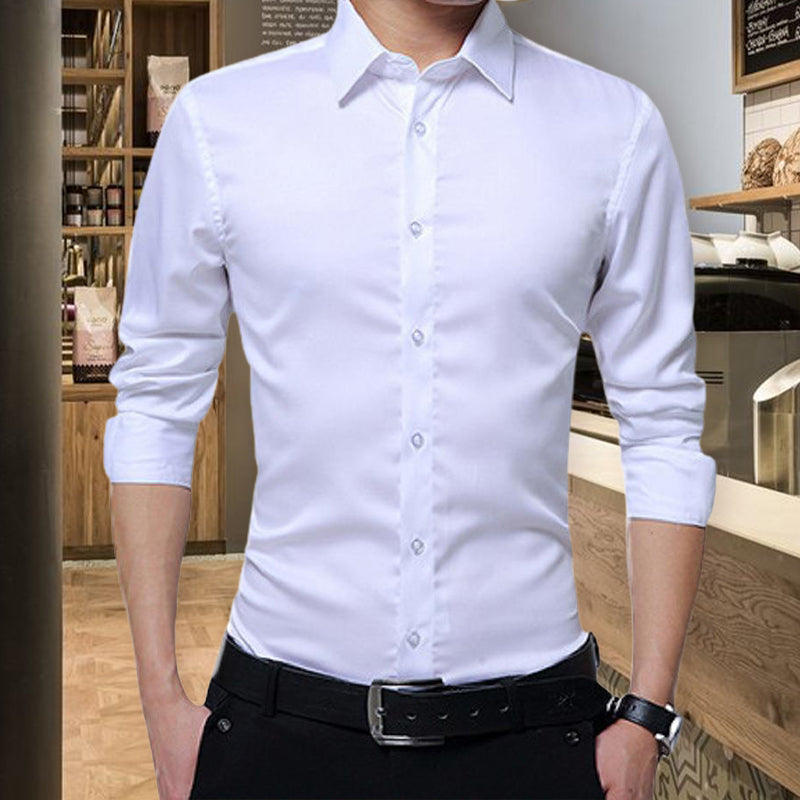 Men's Solid Long Sleeve Wrinkle-Free Formal Casual Shirt（50% OFF）