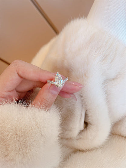 3-Carat Sterling Silver Waterdrop Moissanite Ring