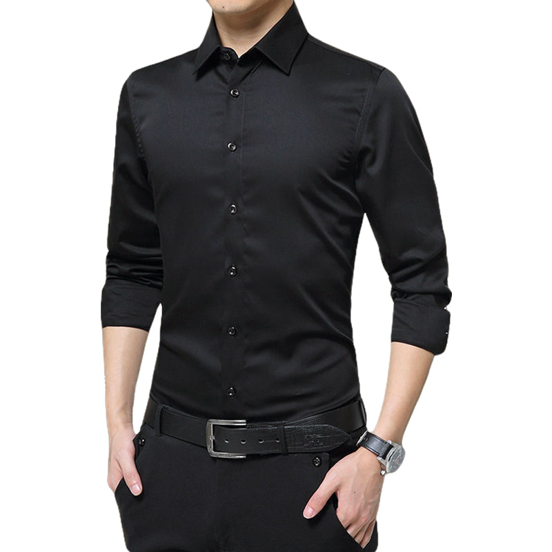 Men's Solid Long Sleeve Wrinkle-Free Formal Casual Shirt（50% OFF）