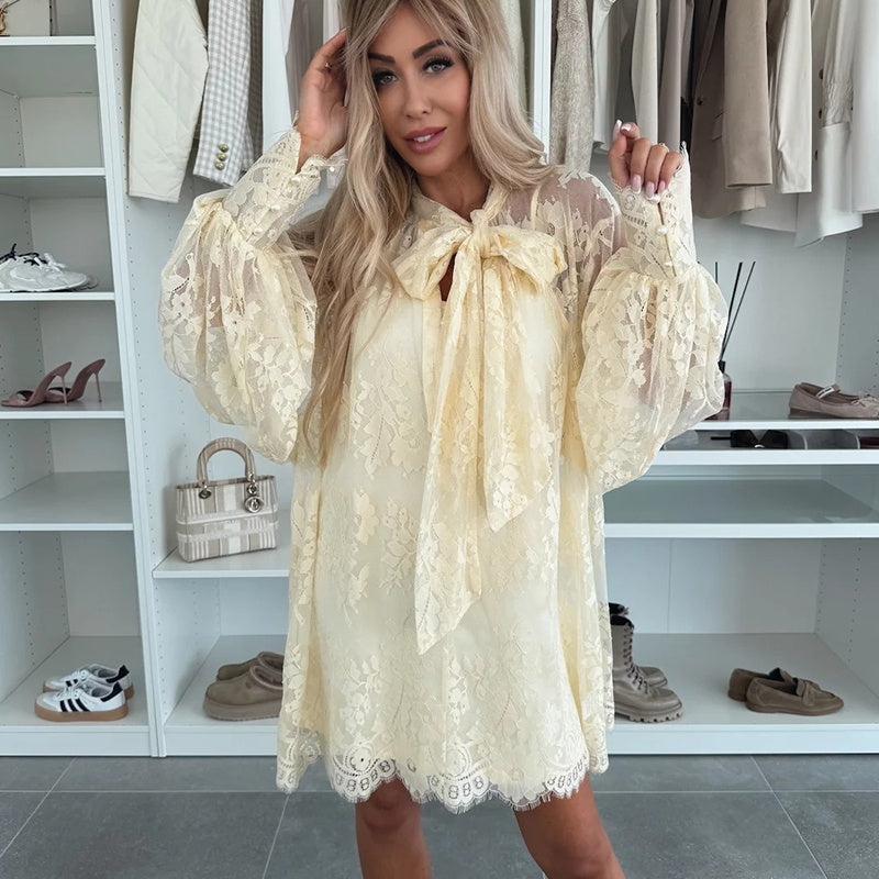 🌸Spring Specials🌸 Lace Mini Dress with Bow Tie Neck