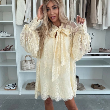 🌸Spring Specials🌸 Lace Mini Dress with Bow Tie Neck