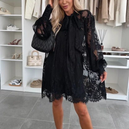 🌸Spring Specials🌸 Lace Mini Dress with Bow Tie Neck