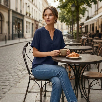 Fashion Loose Solid Color Short Sleeve Top