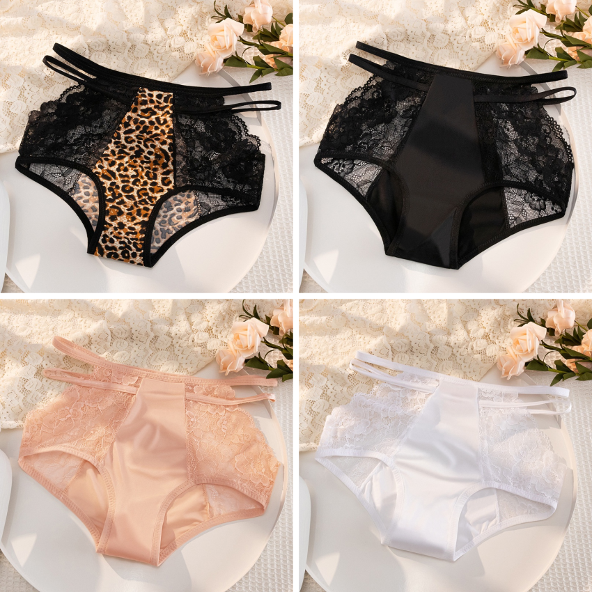 Sexy Seamless Double Strap Lace Silk Care Panties