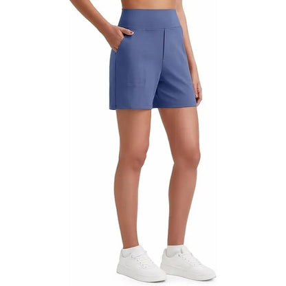Women's High-Waisted Athletic Bermuda Shorts with Pockets – Running, Yoga, Summer Casual Activewear