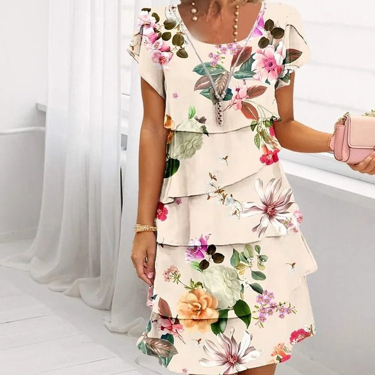 👗Multi-plant Floral Print Cascade Dress💖