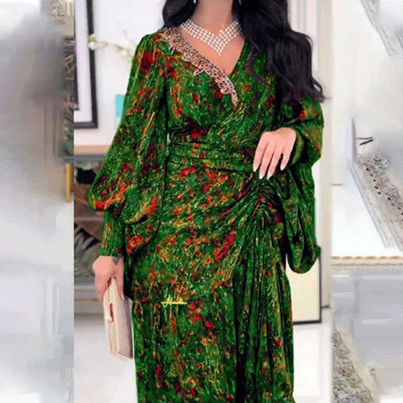 🔥🌷V-neck Dress With Biscuit Sleeves And Print💃