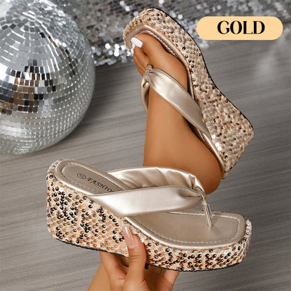 👠Women's Thick-Soled Sequined Flip-Flops