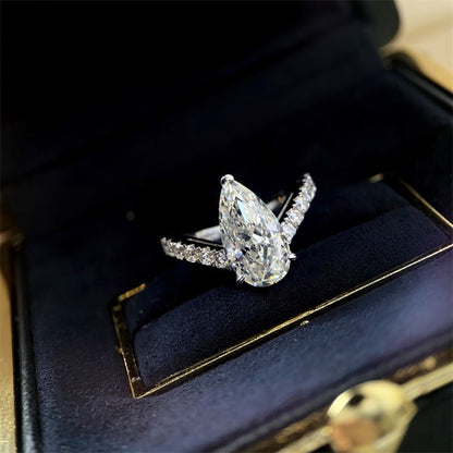 3-Carat Sterling Silver Waterdrop Moissanite Ring