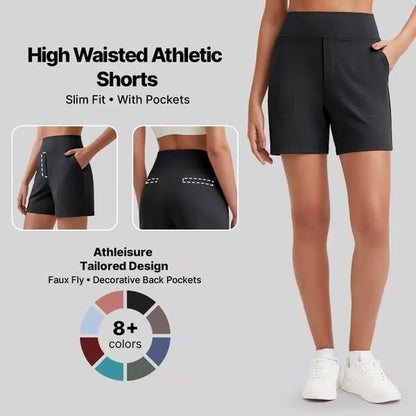 Women's High-Waisted Athletic Bermuda Shorts with Pockets – Running, Yoga, Summer Casual Activewear
