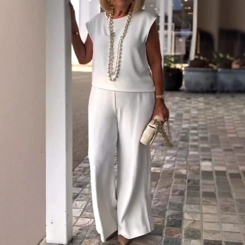 Women's Crew Neck Sleeveless Top and Pants Set