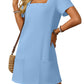 👗Women's Casual Square Neck Pocket Short Sleeve Dress with Pockets