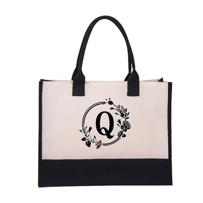 【🎁Mother's Day Gift】Perfect Gift-DIY Letter Canvas Bag Women Hit Color Simple Shoulder Shopping Tote Handbag
