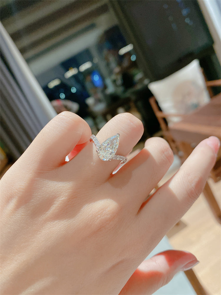 3-Carat Sterling Silver Waterdrop Moissanite Ring