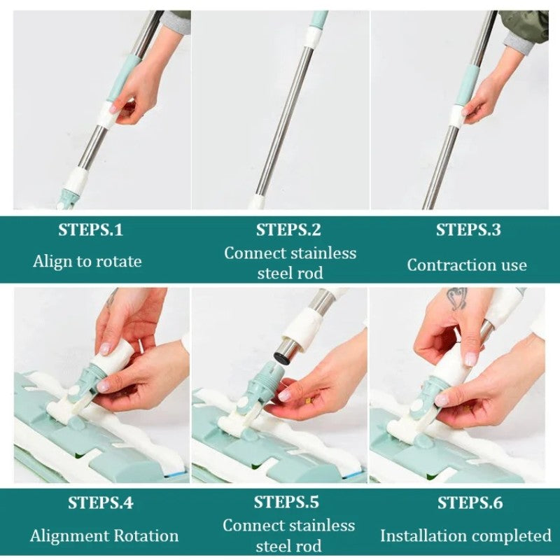 Flat Mop with Stainless Steel Handle, come with Reusable Washable Mop Cloths