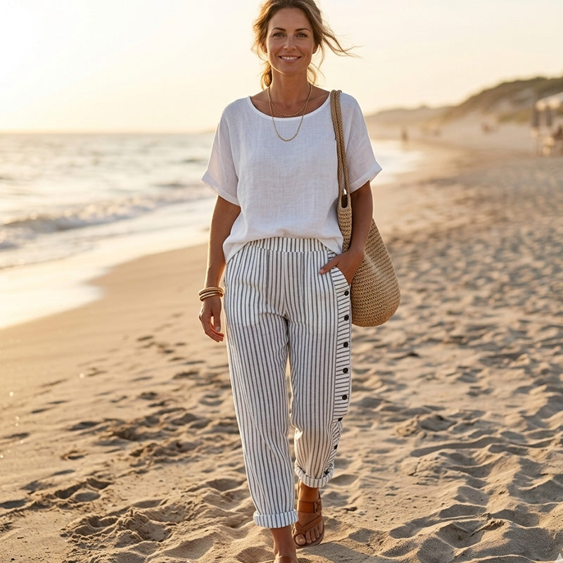 ⏳Time-Limited Special⏰Comfy Blue Striped Side Pocket Pants