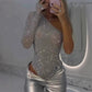 Women's One Shoulder Sequin Bodysuit
