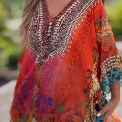 Women's Loose V-Neck Asymmetrical Dress