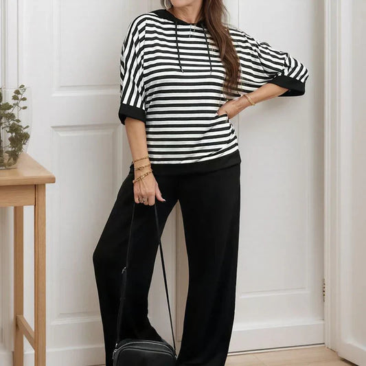 Women's Striped Top & Solid Pants Set