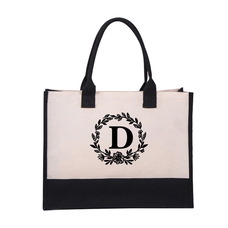 【🎁Mother's Day Gift】Perfect Gift-DIY Letter Canvas Bag Women Hit Color Simple Shoulder Shopping Tote Handbag
