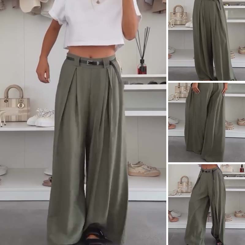 Women's Lightweight Ruched Wide-Leg Pants