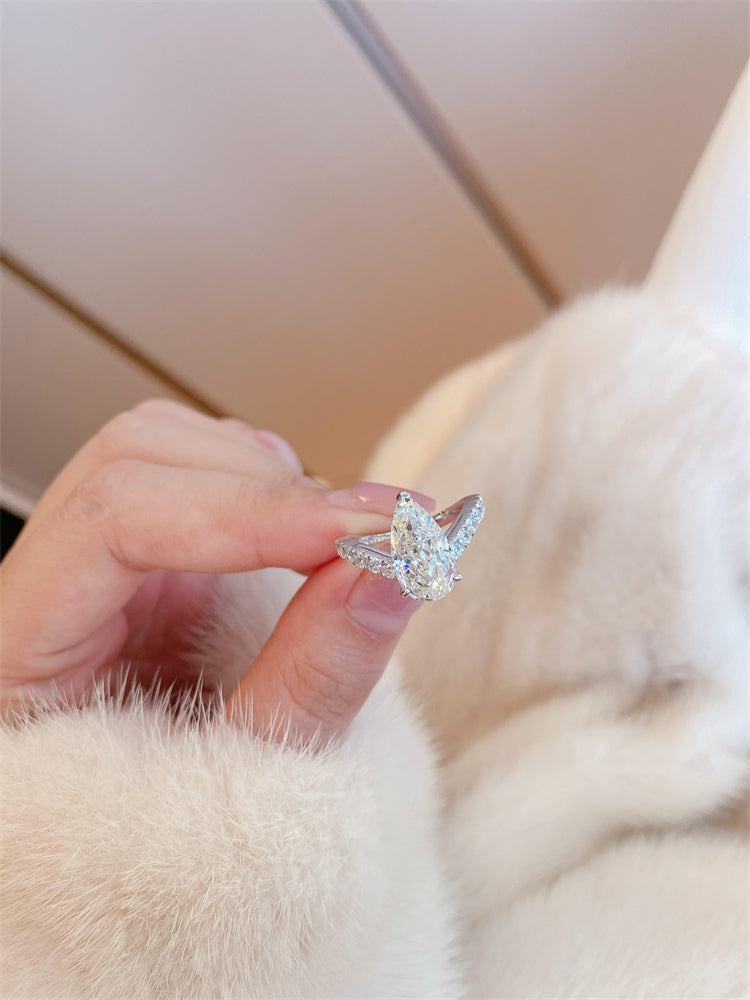 3-Carat Sterling Silver Waterdrop Moissanite Ring
