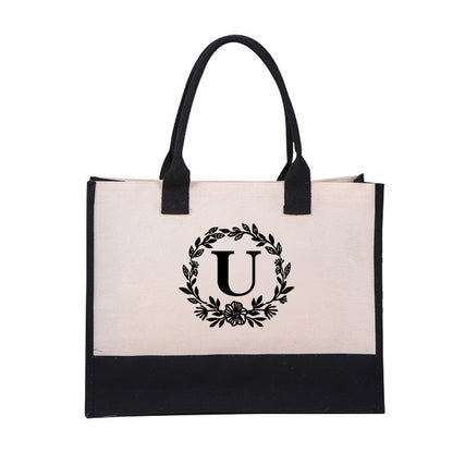 【🎁Mother's Day Gift】Perfect Gift-DIY Letter Canvas Bag Women Hit Color Simple Shoulder Shopping Tote Handbag