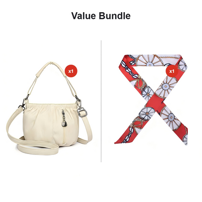 Casual Pleated Bucket Soft Leather Handbag Shoulder Bag