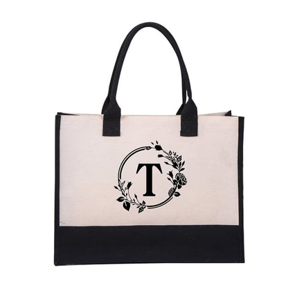 【🎁Mother's Day Gift】Perfect Gift-DIY Letter Canvas Bag Women Hit Color Simple Shoulder Shopping Tote Handbag