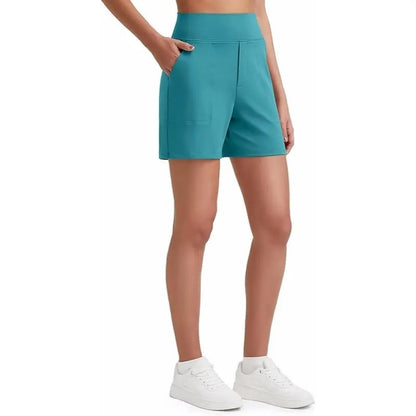 Women's High-Waisted Athletic Bermuda Shorts with Pockets – Running, Yoga, Summer Casual Activewear