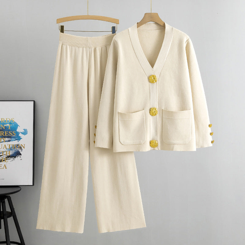 💕Gold Button Soft Knit Trouser Co-Ord