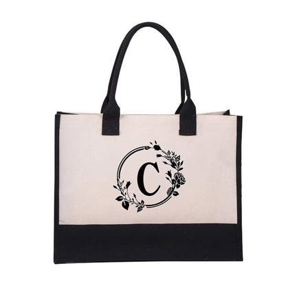 【🎁Mother's Day Gift】Perfect Gift-DIY Letter Canvas Bag Women Hit Color Simple Shoulder Shopping Tote Handbag