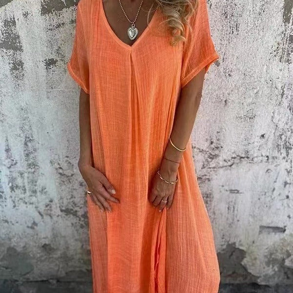 🔥Women's Loose V-neck Cotton Linen Dress