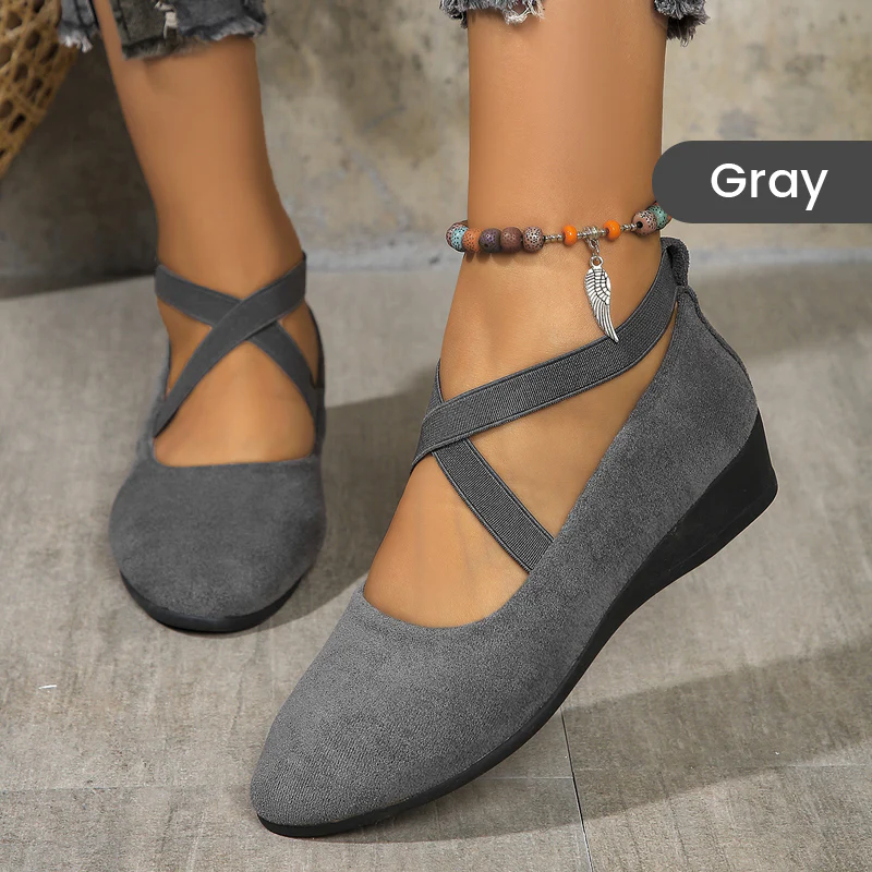 🌹Elegant Solid Color Elastic Strap Low Wedge Shoes