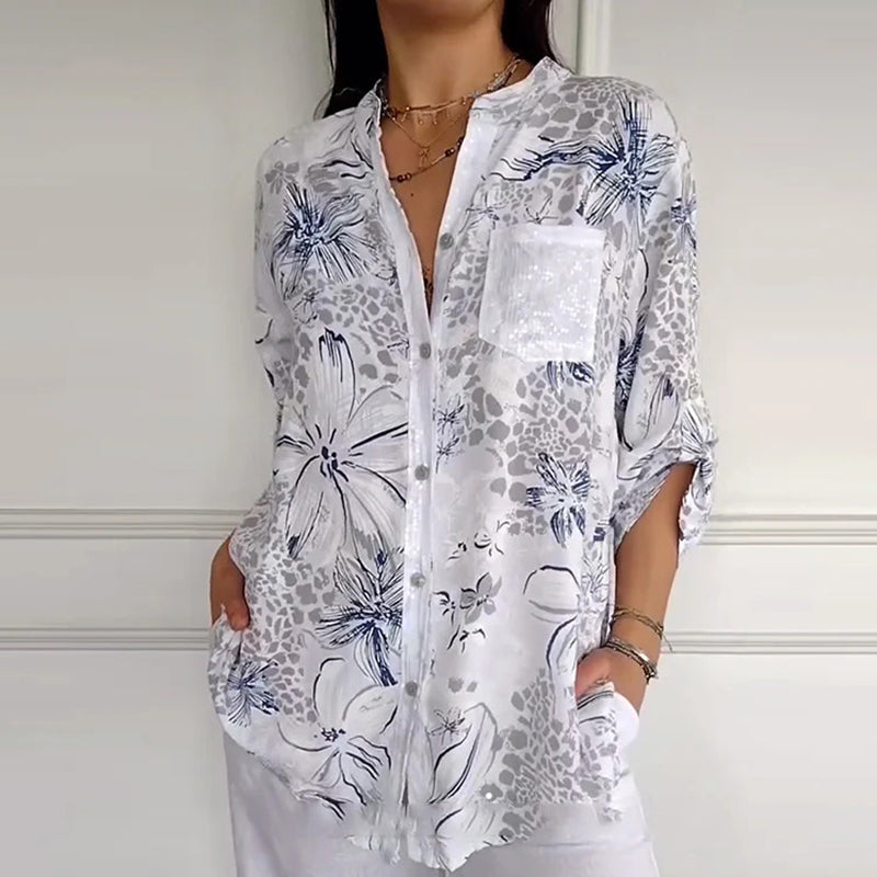 🔥Women’s Stand Floral Collar Printed Shirt