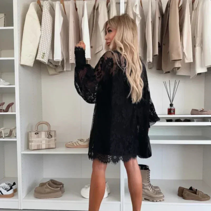 🌸Spring Specials🌸 Lace Mini Dress with Bow Tie Neck