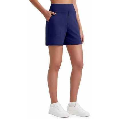 Women's High-Waisted Athletic Bermuda Shorts with Pockets – Running, Yoga, Summer Casual Activewear