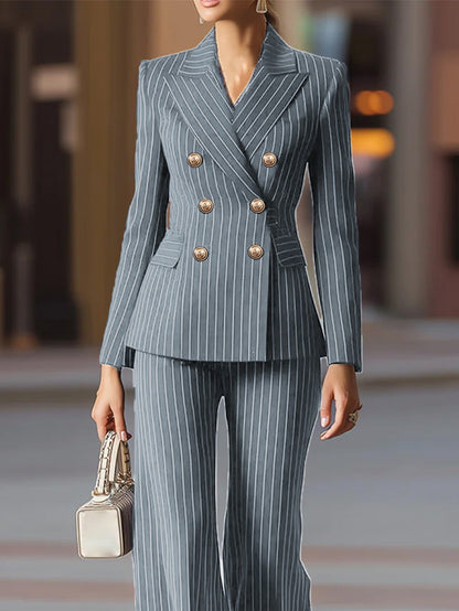 💞50K+ SOLD!🍂Women's Pinstripe Double-Breasted Suit Set