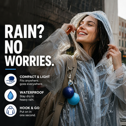 ⏳Time-Limited Special⏰Mini Ball Shape Disposable Raincoat – Ultra‑compact ball packaging fits in any bag, purse or glove box. Waterproof & easy to use – always ready for sudden showers! 🌧️✨