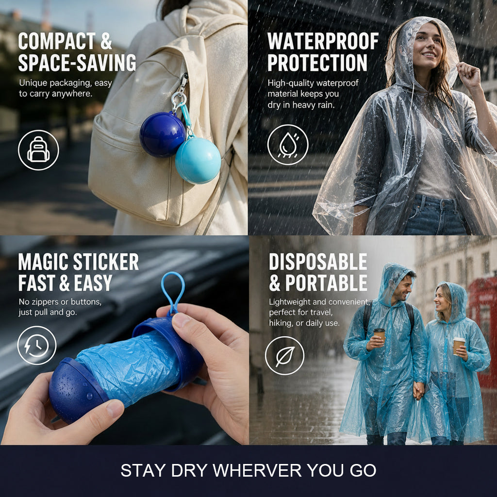 ⏳Time-Limited Special⏰Mini Ball Shape Disposable Raincoat – Ultra‑compact ball packaging fits in any bag, purse or glove box. Waterproof & easy to use – always ready for sudden showers! 🌧️✨