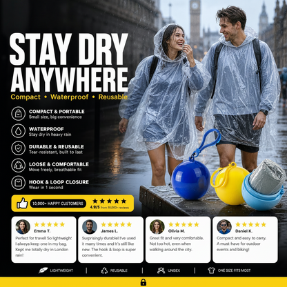 ⏳Time-Limited Special⏰Mini Ball Shape Disposable Raincoat – Ultra‑compact ball packaging fits in any bag, purse or glove box. Waterproof & easy to use – always ready for sudden showers! 🌧️✨