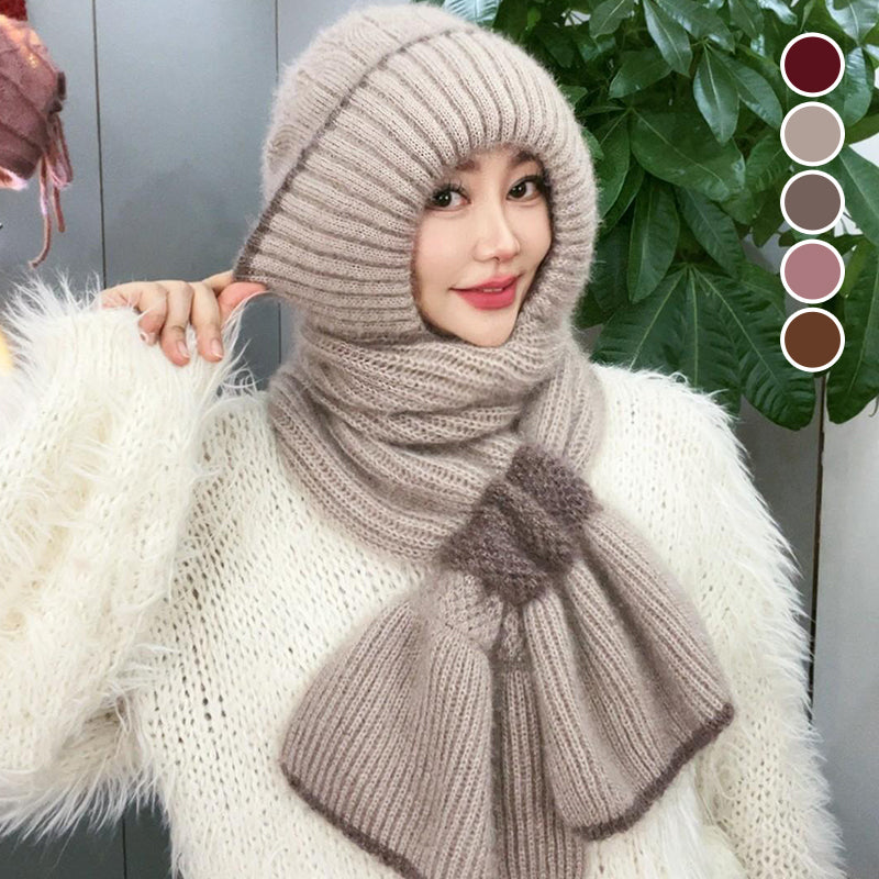 ❄️👩 Integrated Windproof Hat Scarf for Women - Warm Knitted Design, Ear Protection & Multiple Colors (Versatile for Winter Activities)!