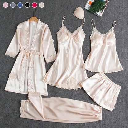 Women's Sexy Lace Trim Sleepwear Five-Piece Sets