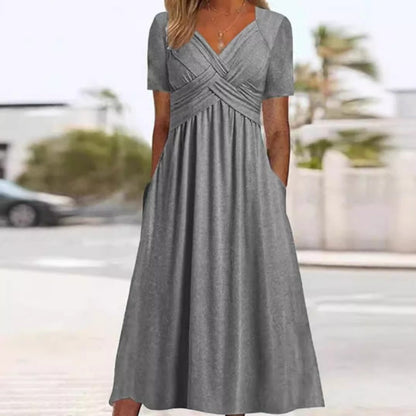 🍀Women’s V-Neck Short Sleeve Long Dresses