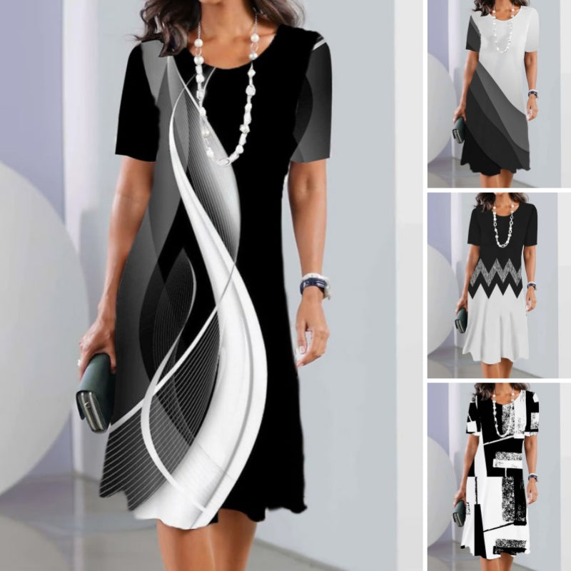 Women's Casual Loose Floral 3D Digital Printed Round Neck Dresses