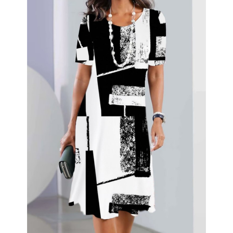 Women's Casual Loose Floral 3D Digital Printed Round Neck Dresses