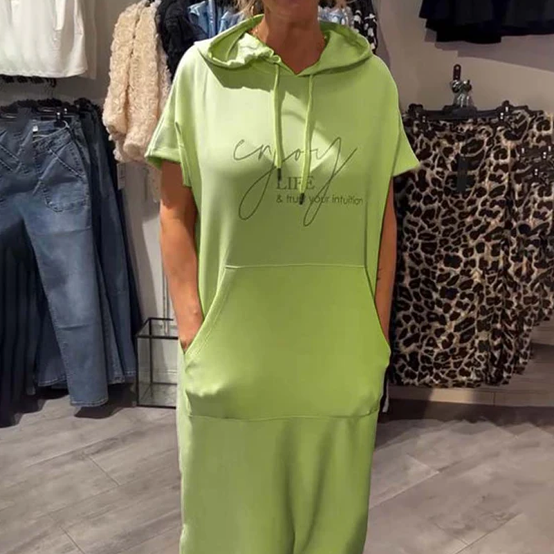 🔥Women’s Solid Short-Sleeve Hooded Long Dress