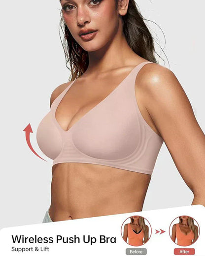 💜Jelly Wireless Womens Comfortable Wireless Bras Push Up Bralettes Seamless Tshirts Bras Deep V Everyday Bras