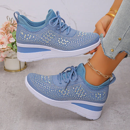 👟 Rhinestones-Embellished Breathable Mesh Sneakers – Sparkle Design, Airy Comfort & Grippy Soles ✨